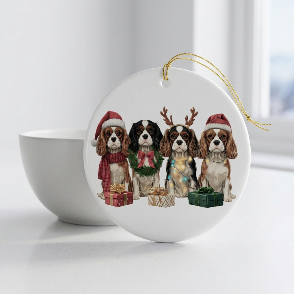 Cavalier King Charles Christmas Ornament | Dog Mom Ornament | Cavalier Christmas Decor | Merry Paws Collection™Holiday Dog Ceramic Ornament (Two-Sided)