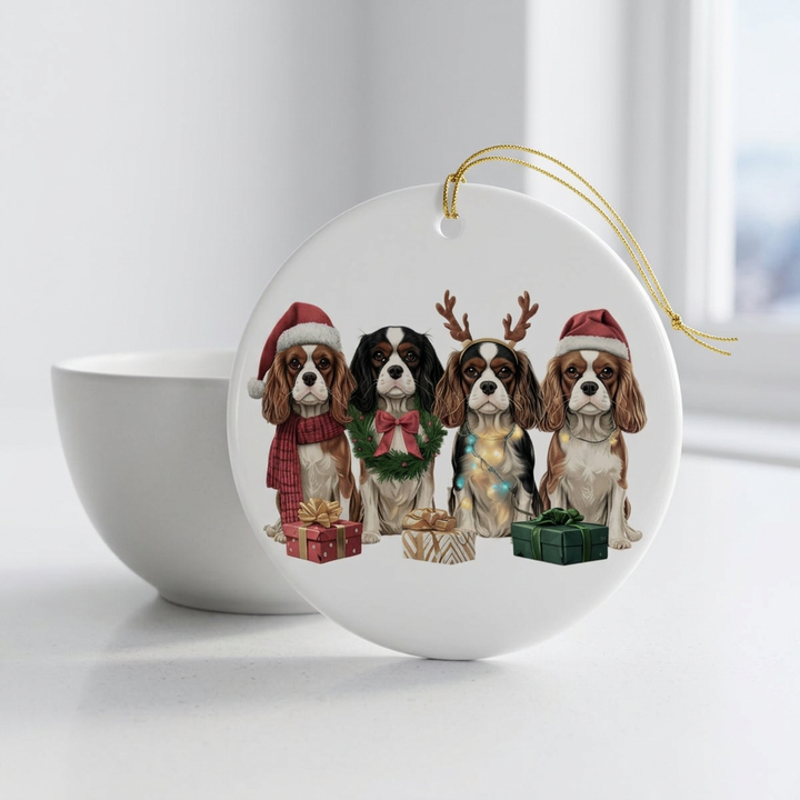 Cavalier King Charles Christmas Ornament | Dog Mom Ornament | Cavalier Christmas Decor | Merry Paws Collection™Holiday Dog Ceramic Ornament (Two-Sided)