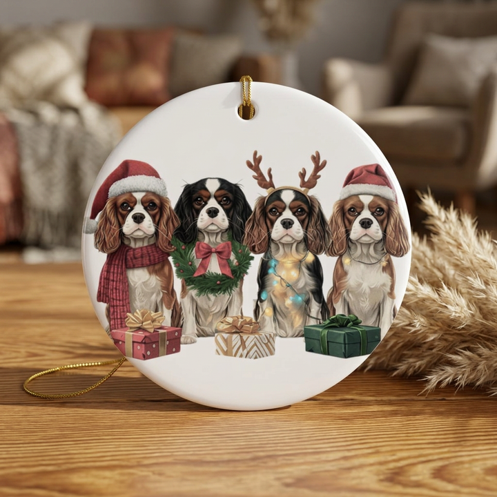 Cavalier King Charles Christmas Ornament | Dog Mom Ornament | Cavalier Christmas Decor | Merry Paws Collection™Holiday Dog Ceramic Ornament (Two-Sided)