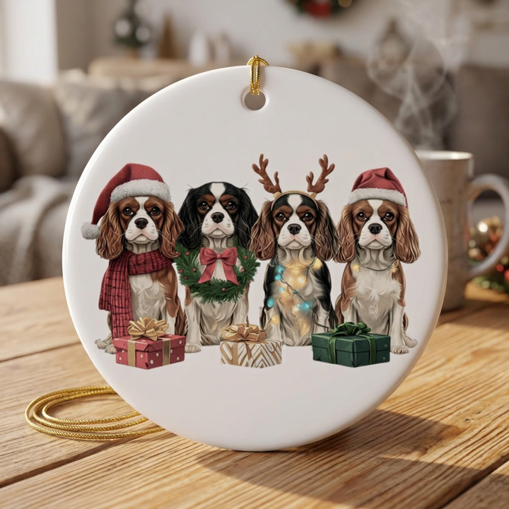 Cavalier King Charles Christmas Ornament | Dog Mom Ornament | Cavalier Christmas Decor | Merry Paws Collection™Holiday Dog Ceramic Ornament (Two-Sided)