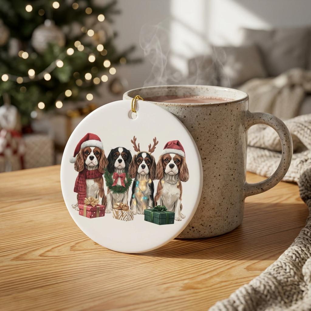 Cavalier King Charles Christmas Ornament | Dog Mom Ornament | Cavalier Christmas Decor | Merry Paws Collection™Holiday Dog Ceramic Ornament (Two-Sided)