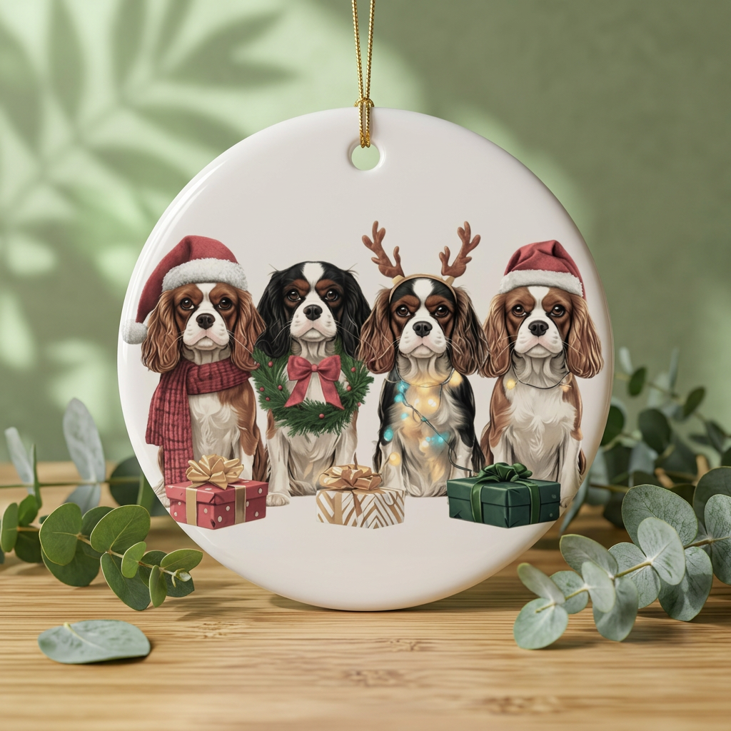 Cavalier King Charles Christmas Ornament | Dog Mom Ornament | Cavalier Christmas Decor | Merry Paws Collection™Holiday Dog Ceramic Ornament (Two-Sided)