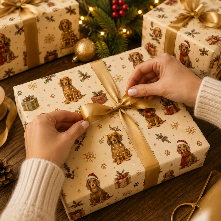 Dachshund Christmas Gift Wrap | Wiener Dog Wrapping Paper | Doxie Holiday Gift Wrap | Dachshund Mom Christmas Gift