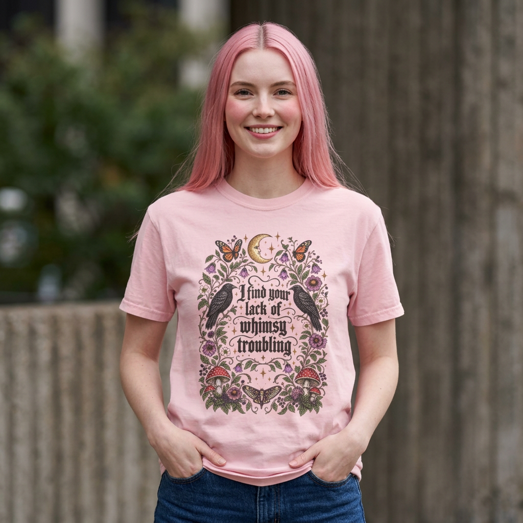 Comfort Colors Lack of Whimsy Crow TShirt, Witchy Autumn Tee, Celestial Moth Raven Halloween Shirt