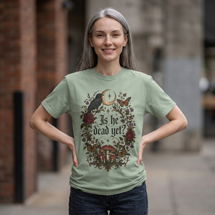 Is He Dead Yet Shirt Gothic Raven T-Shirt Anti Trump Protest Tee Floral Moon Celestial Moth Vintage Design