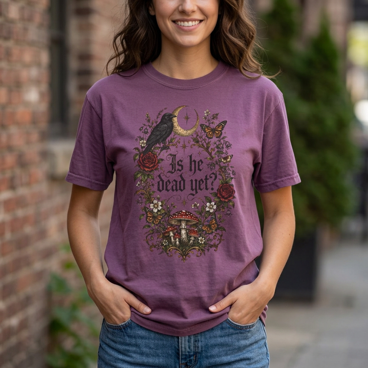 Is He Dead Yet Shirt Gothic Raven T-Shirt Anti Trump Protest Tee Floral Moon Celestial Moth Vintage Design