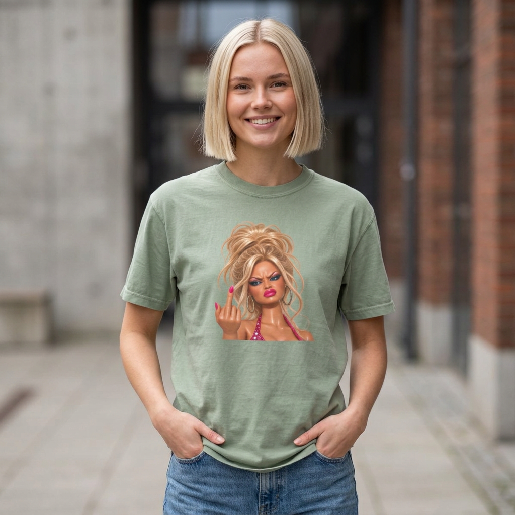 Middle Finger Meme Doll Retro Glam Diva T‑Shirt Sassy Sarcastic Joke Graphic Tee Women Humor Gag Shirt