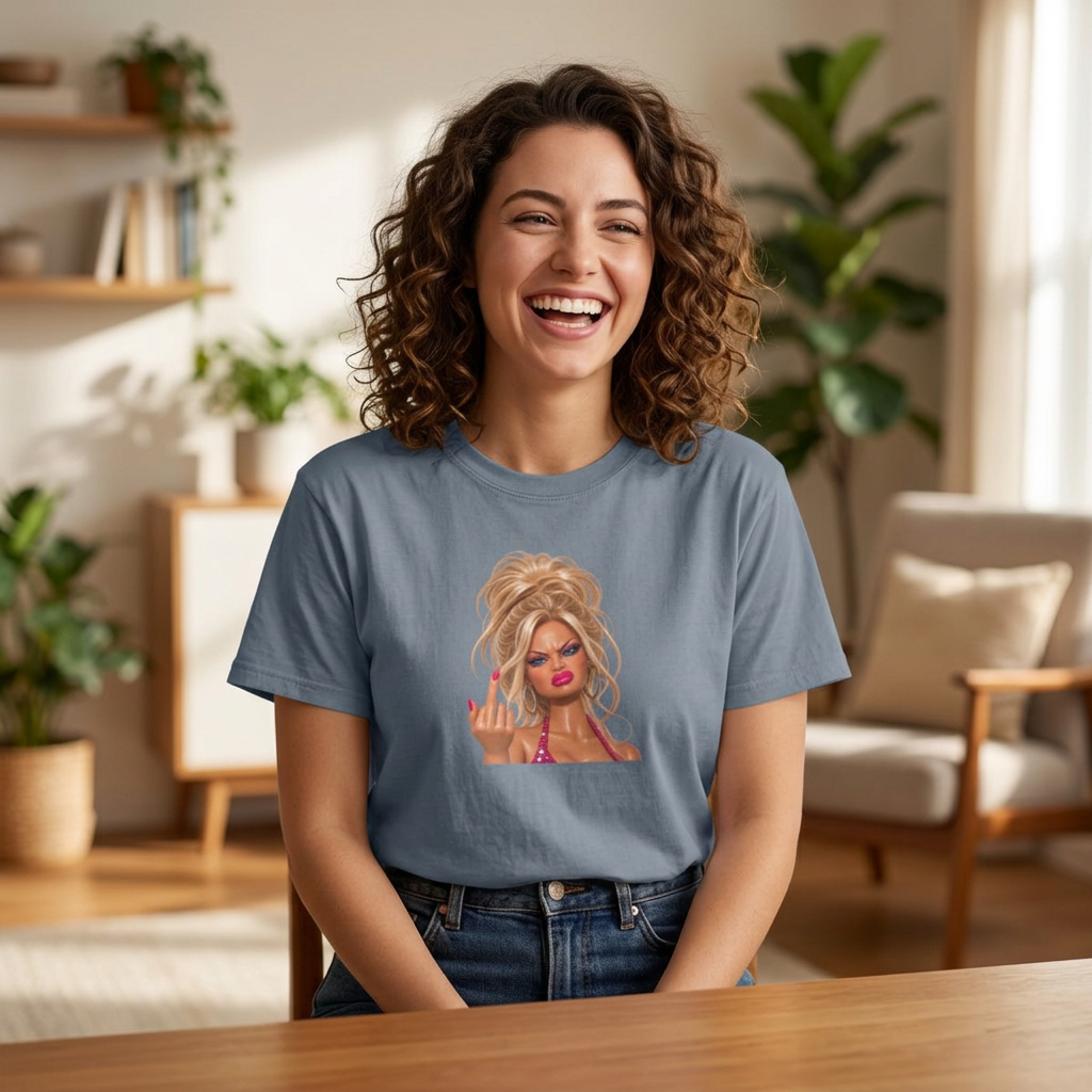 Middle Finger Meme Doll Retro Glam Diva T‑Shirt Sassy Sarcastic Joke Graphic Tee Women Humor Gag Shirt