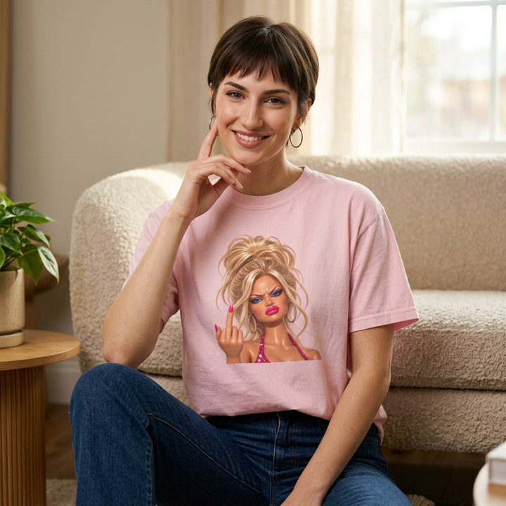 Middle Finger Meme Doll Retro Glam Diva T‑Shirt Sassy Sarcastic Joke Graphic Tee Women Humor Gag Shirt