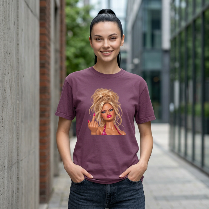 Middle Finger Meme Doll Retro Glam Diva T‑Shirt Sassy Sarcastic Joke Graphic Tee Women Humor Gag Shirt