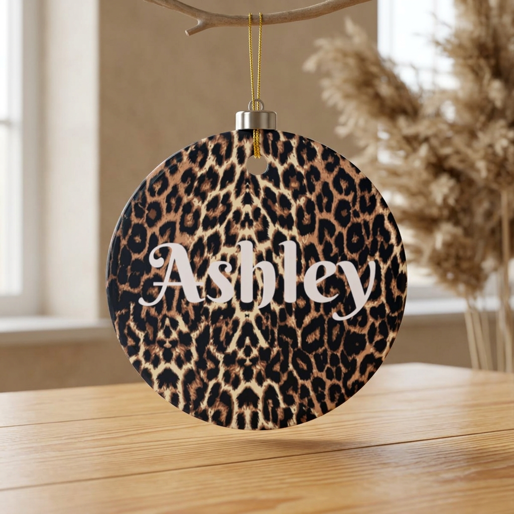 Leopard Print Personalized Ceramic Ornament Custom Name Holiday Decoration