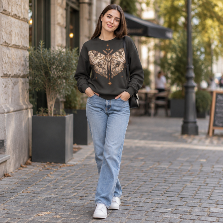 Celestial Moth Sweatshirt Whimsigoth Golden Moon Star Nature