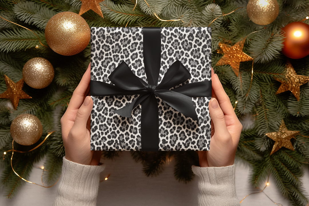 Leopard Print Wrapping Paper Roll Black, White Luxury Gift Wrap for Birthdays, Christmas, Holidays, and Stylish Celebrations