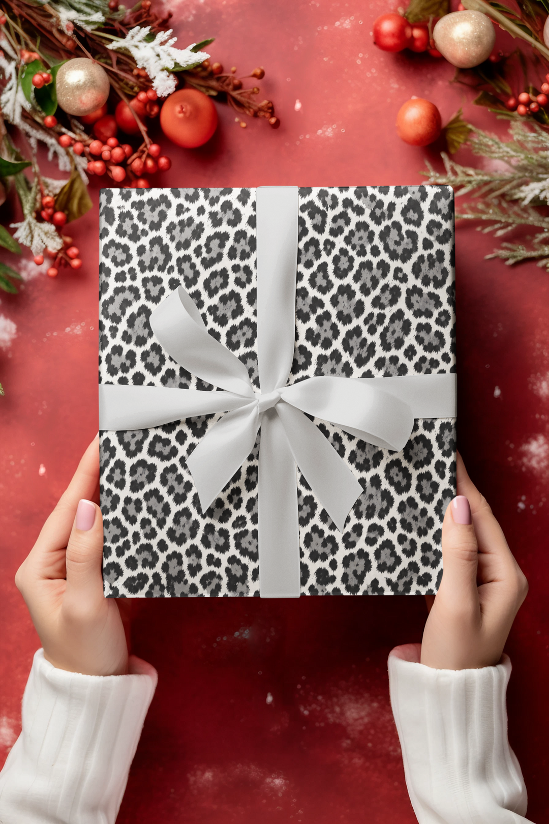 Leopard Print Wrapping Paper Roll Black, White Luxury Gift Wrap for Birthdays, Christmas, Holidays, and Stylish Celebrations