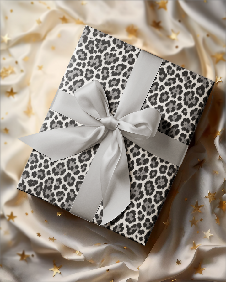 Leopard Print Wrapping Paper Roll Black, White Luxury Gift Wrap for Birthdays, Christmas, Holidays, and Stylish Celebrations