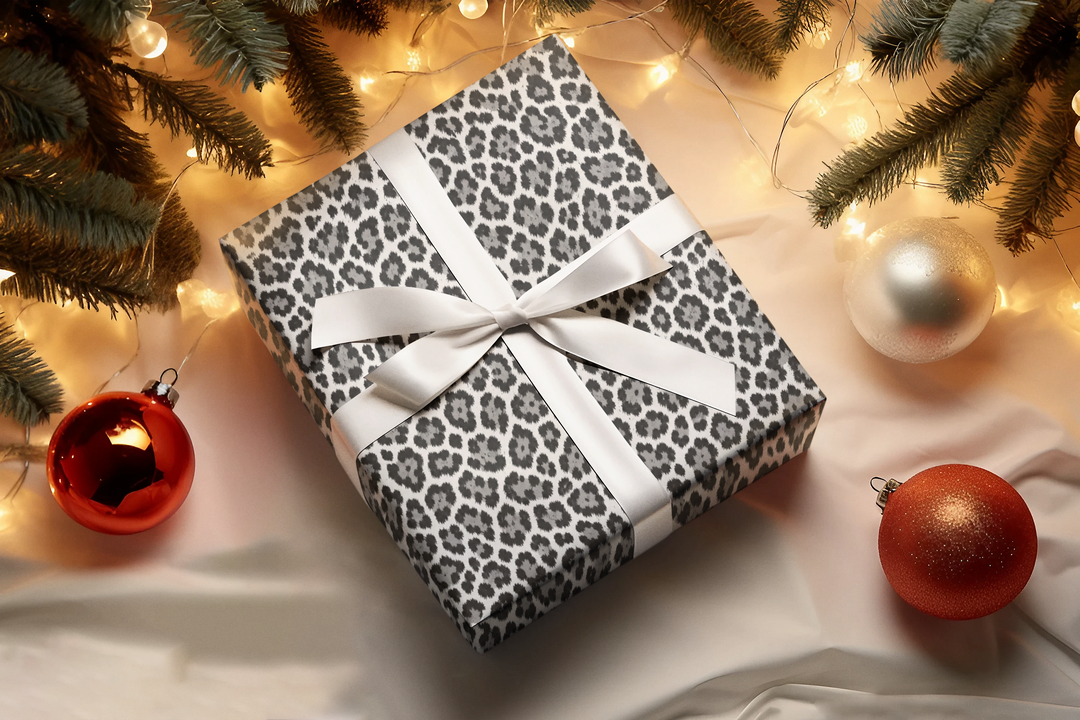 Leopard Print Wrapping Paper Roll Black, White Luxury Gift Wrap for Birthdays, Christmas, Holidays, and Stylish Celebrations