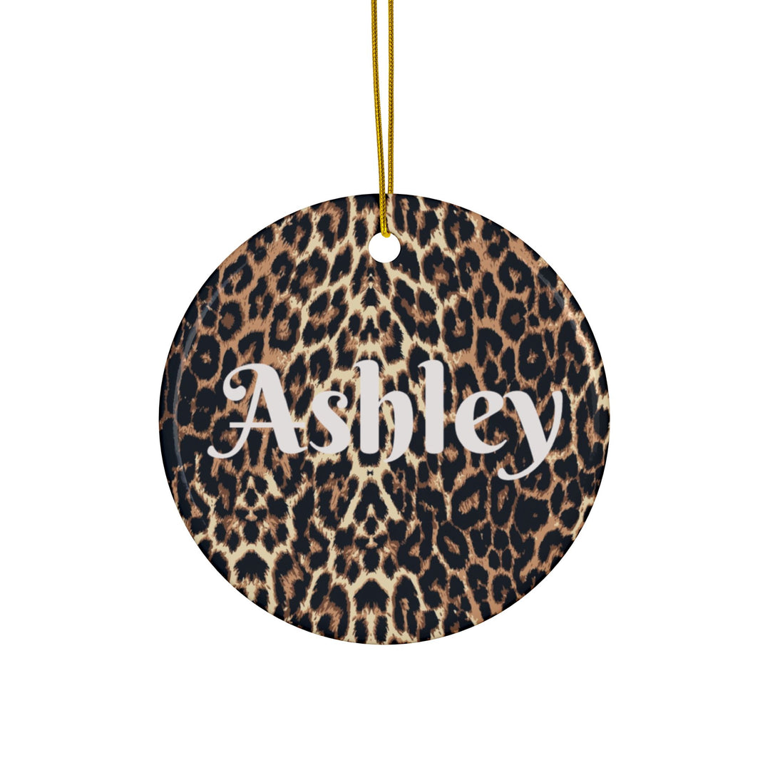 Leopard Print Personalized Ceramic Ornament Custom Name Holiday Decoration