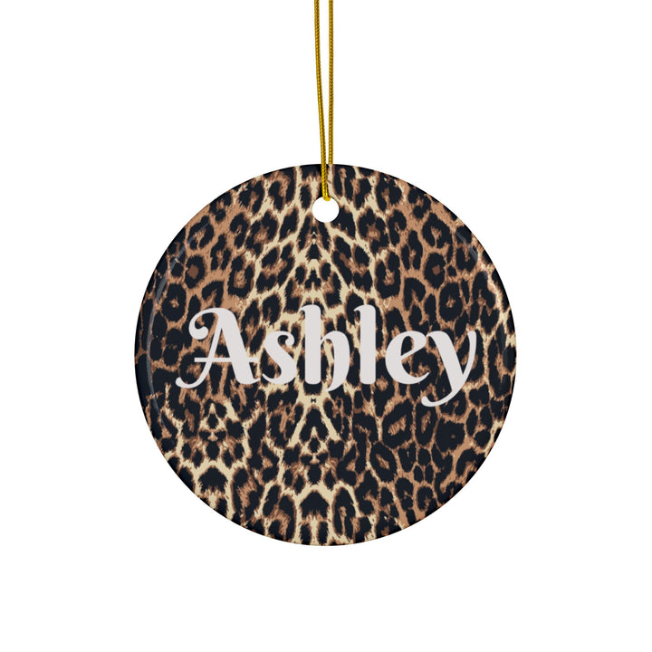 Leopard Print Personalized Ceramic Ornament Custom Name Holiday Decoration