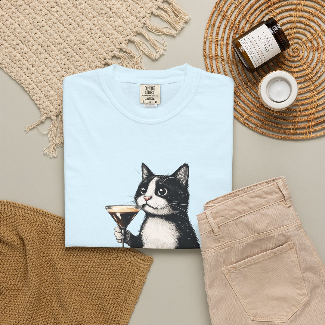 Cat with Cocktail TShirt Tuxedo Cat Drinking Martini Cute Graphic Tee