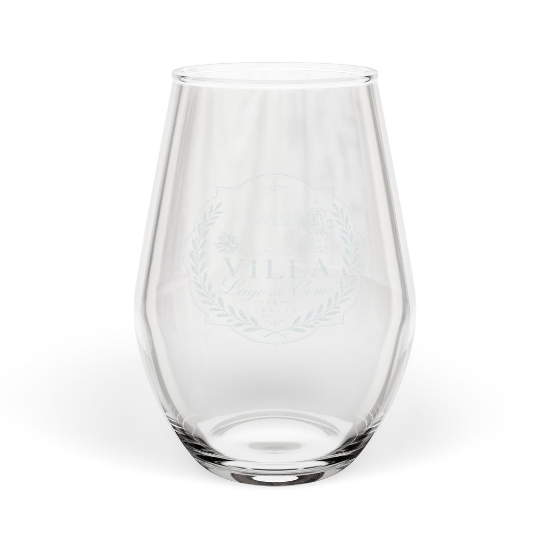 Villa Lago di Como Engraved Stemless Wine Glass 11.5oz Wreath Design