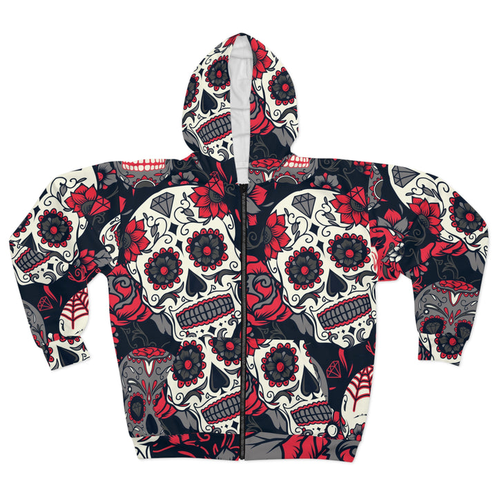 Day of the Dead Roses and Skull Unisex Zip Hoodie