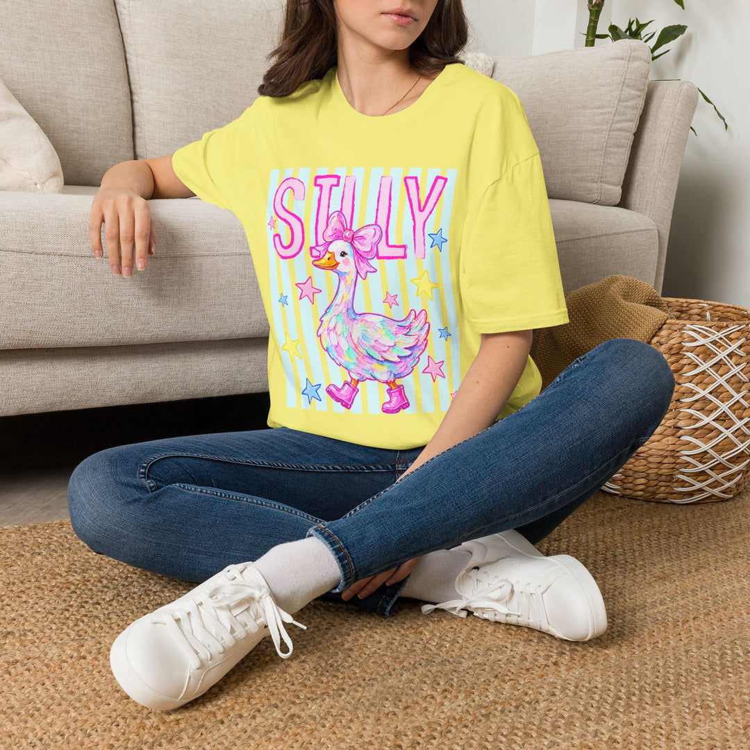 Silly Duck Graphic T-Shirt Pastel Cute Bird Tee with Bow Back To School