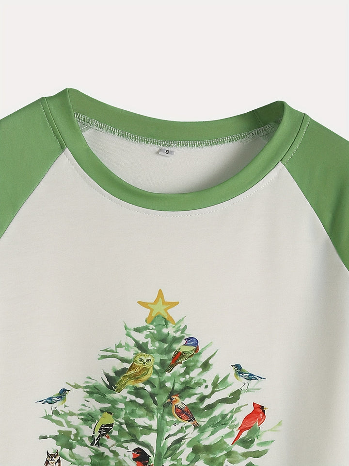 Christmas Tree Sweatshirt, Casual Raglan Sleeve
