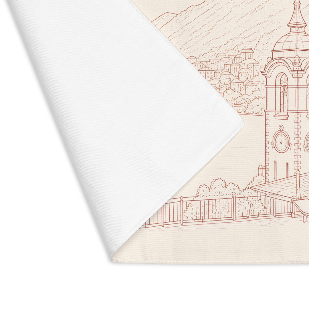 Villa Lago di Como Mediterranean Coastal Sketch Placemat Hand-Drawn Lakefront Scene