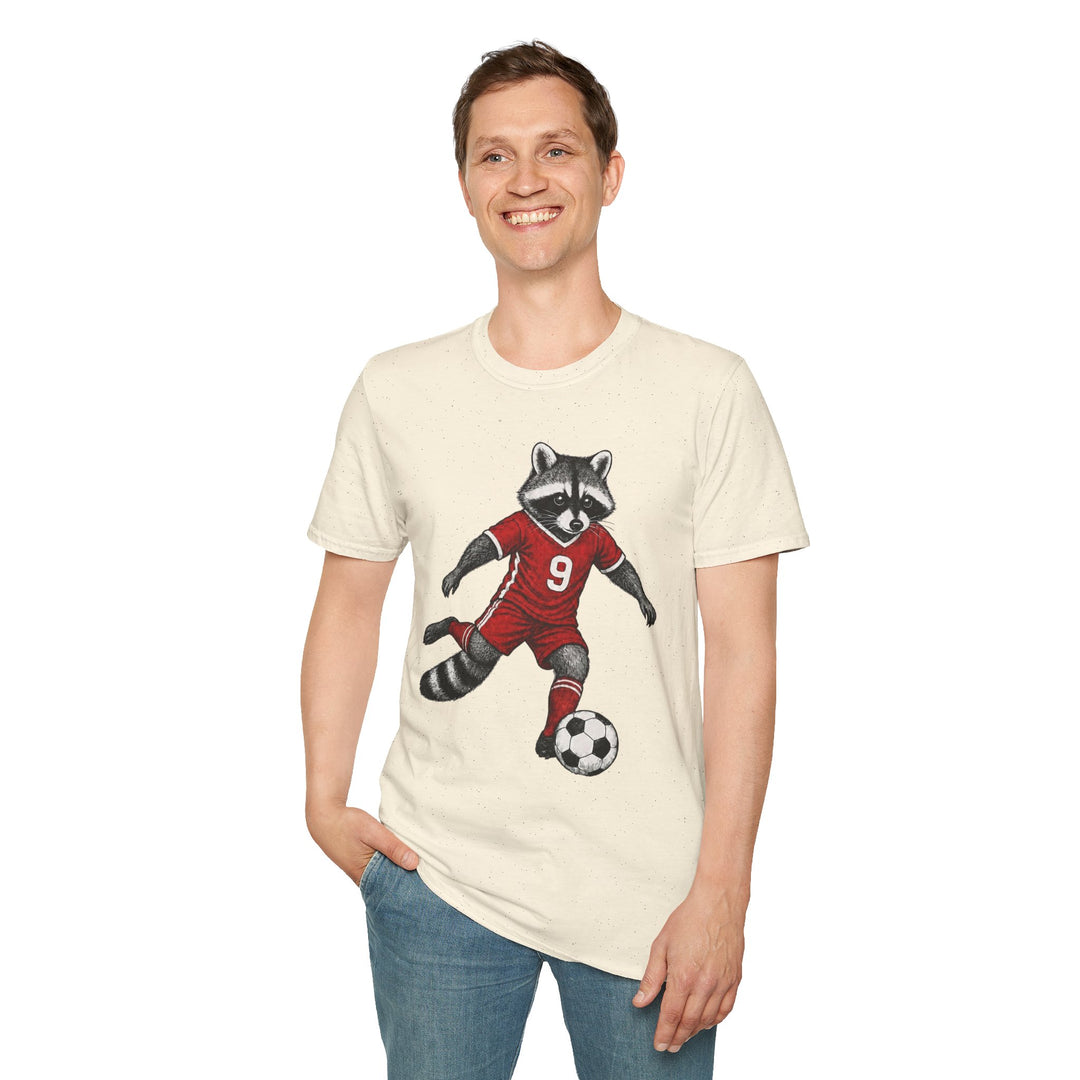 Raccoon Soccer Player T‑Shirt Cute Animal Jersey with Number 9 Unisex