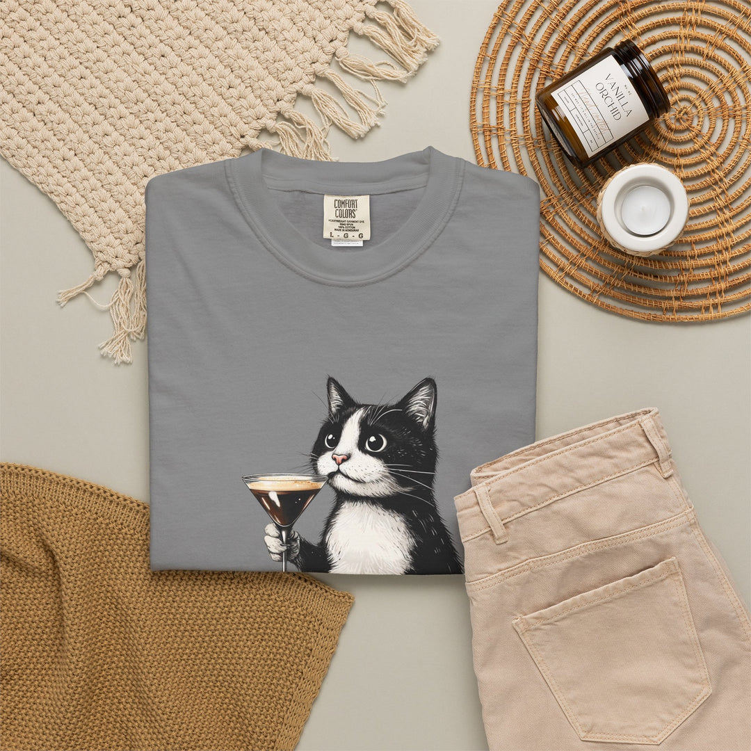 Cat with Cocktail TShirt Tuxedo Cat Drinking Martini Cute Graphic Tee