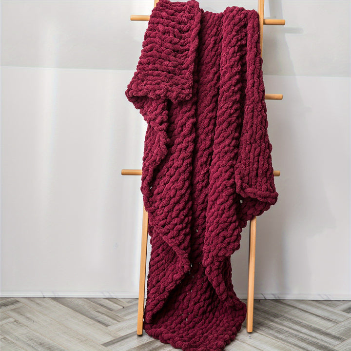 Chenille Knitted Blanket, 12 Color Choices Soft Cozy Handmade Look Thick Knitted Blanket For Christmas and Holidays