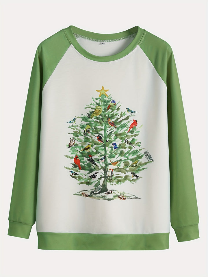 Christmas Tree Sweatshirt, Casual Raglan Sleeve