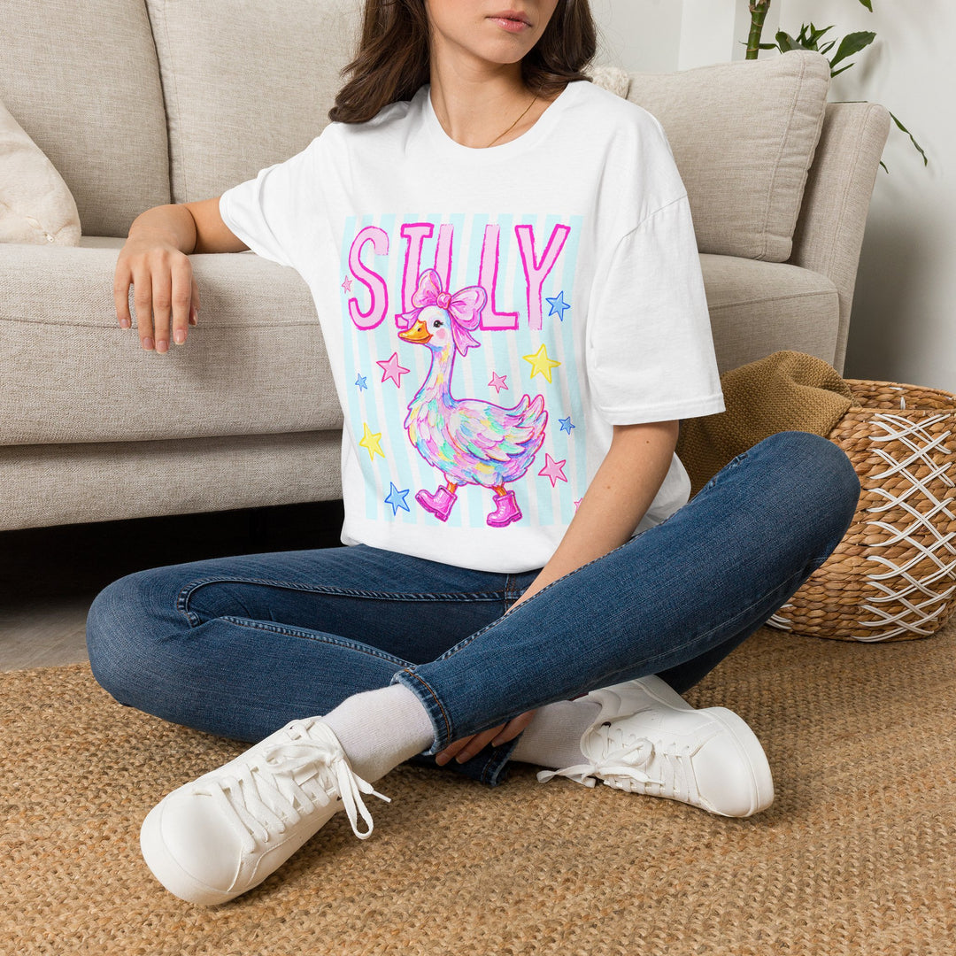 Silly Duck Graphic T-Shirt Pastel Cute Bird Tee with Bow Back To School