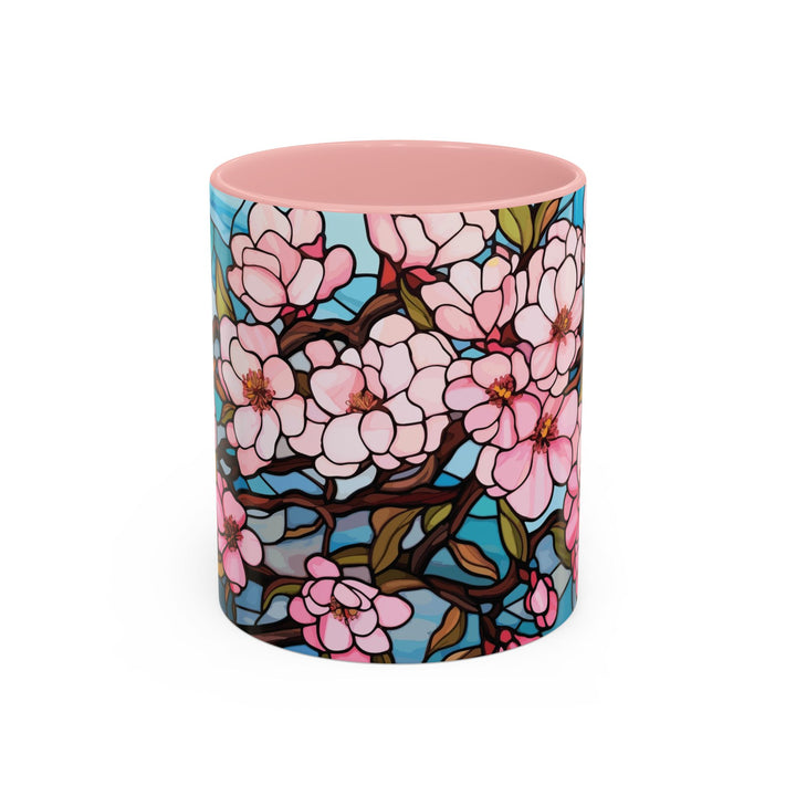 Stained Glass Look Cherry Blossom Coffee Mug Pink Floral Ceramic Tea Cup