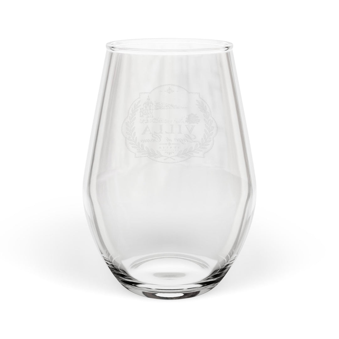 Villa Lago di Como Engraved Stemless Wine Glass 11.5oz Wreath Design