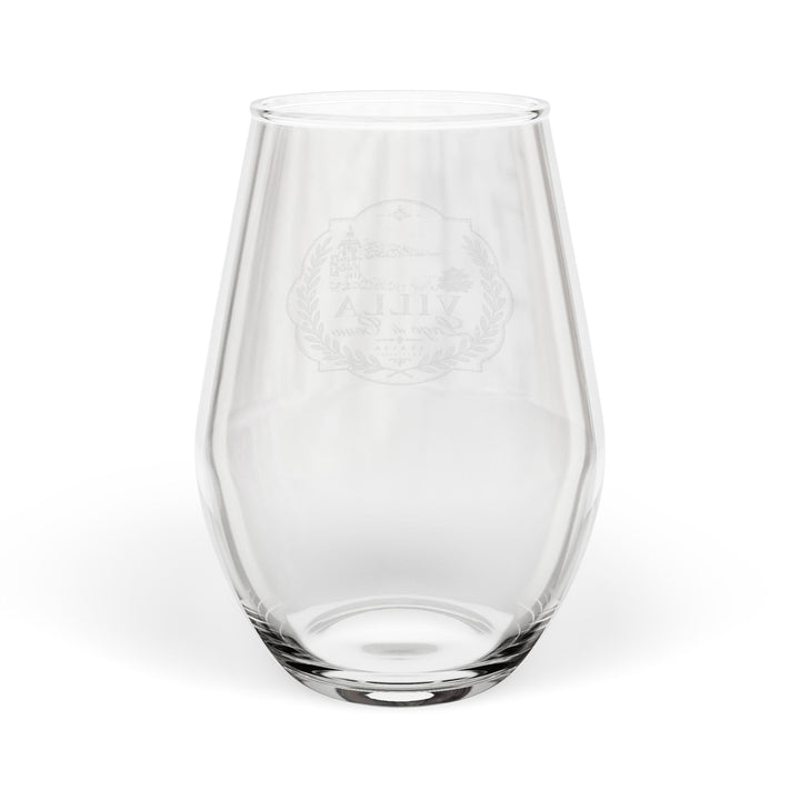 Villa Lago di Como Engraved Stemless Wine Glass 11.5oz Wreath Design