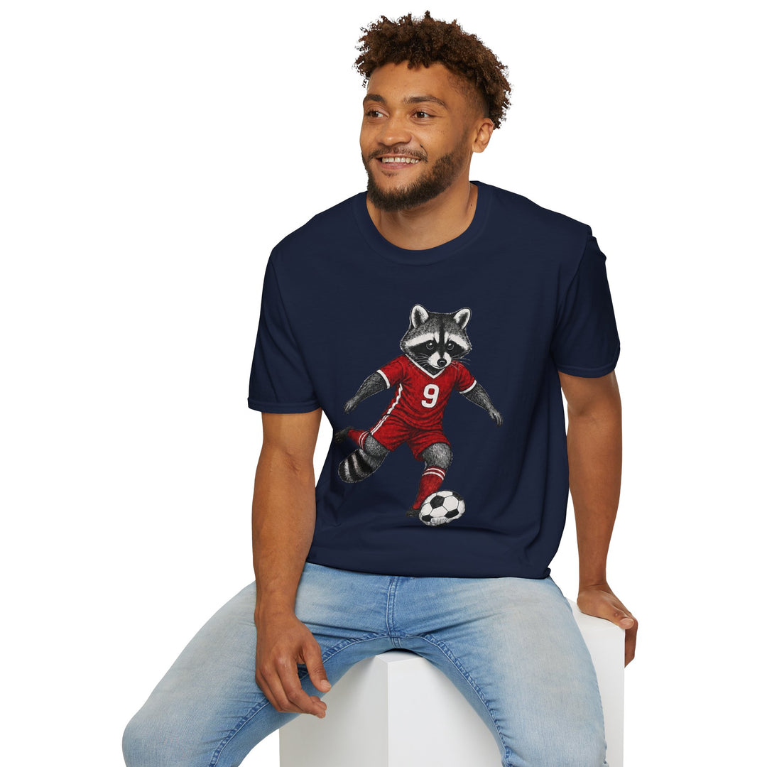Raccoon Soccer Player T‑Shirt Cute Animal Jersey with Number 9 Unisex