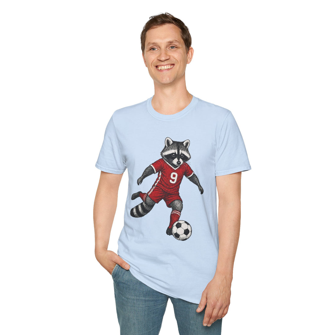 Raccoon Soccer Player T‑Shirt Cute Animal Jersey with Number 9 Unisex