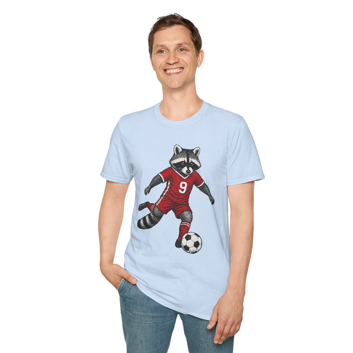 Raccoon Soccer Player T‑Shirt Cute Animal Jersey with Number 9 Unisex