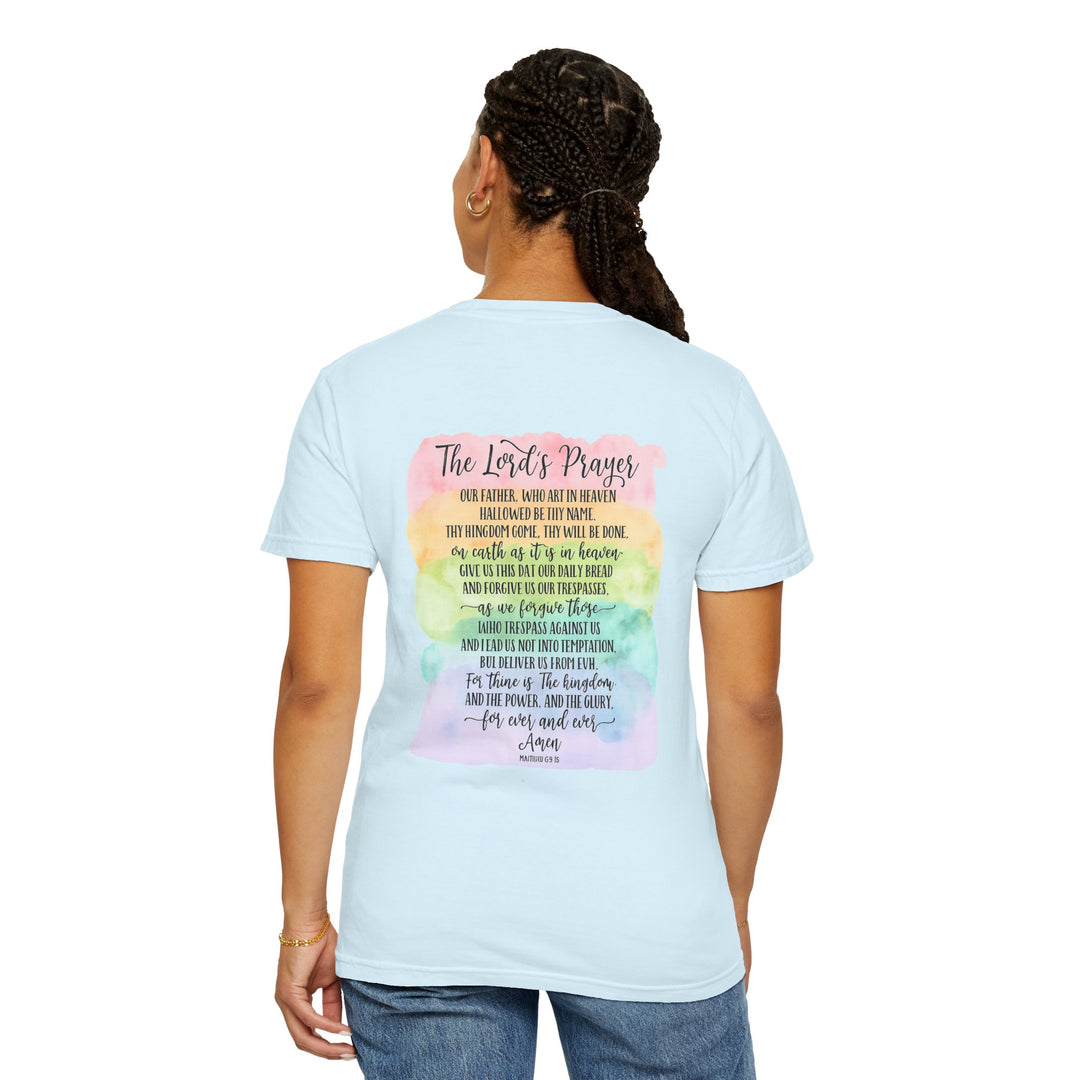 Christian Prayer TShirt The Lord's Prayer Watercolor Rainbow Design Our Father