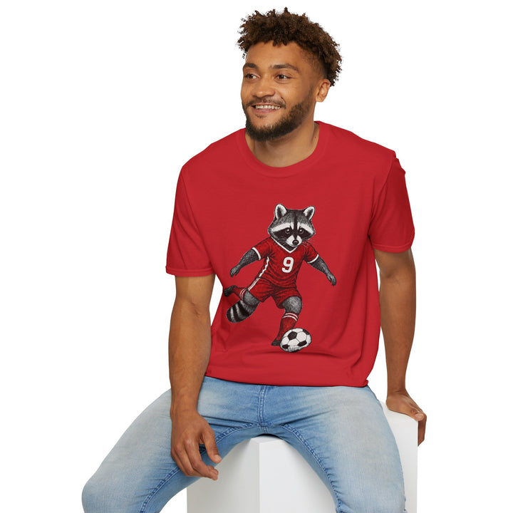 Raccoon Soccer Player T‑Shirt Cute Animal Jersey with Number 9 Unisex