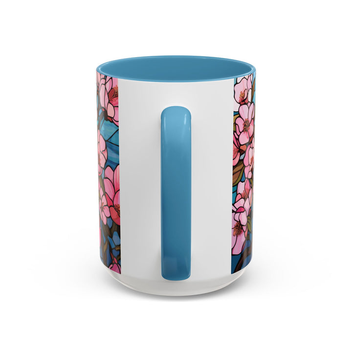 Stained Glass Look Cherry Blossom Coffee Mug Pink Floral Ceramic Tea Cup