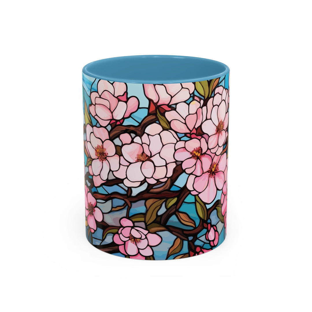 Stained Glass Look Cherry Blossom Coffee Mug Pink Floral Ceramic Tea Cup