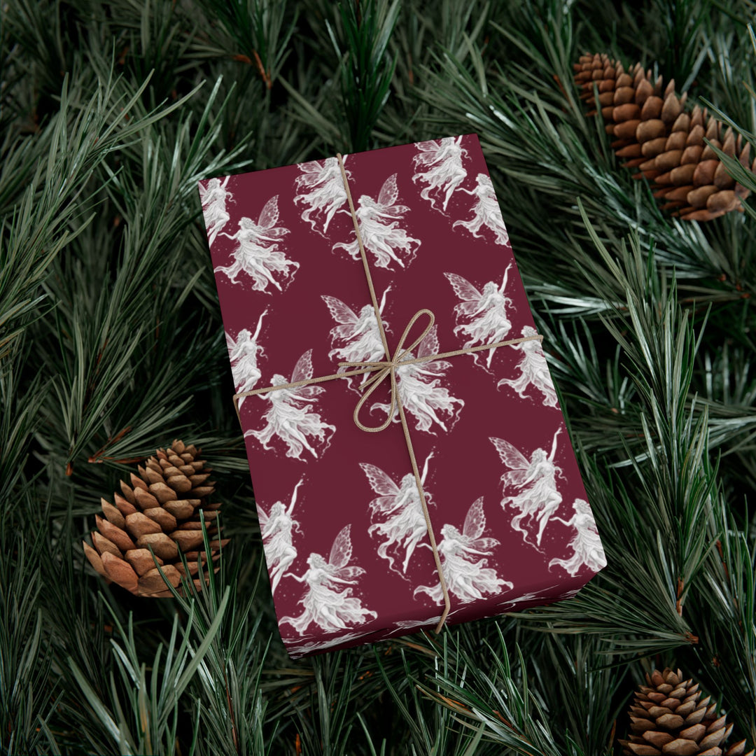 Burgundy Fairy Gift Wrap Paper Dancing Fairies