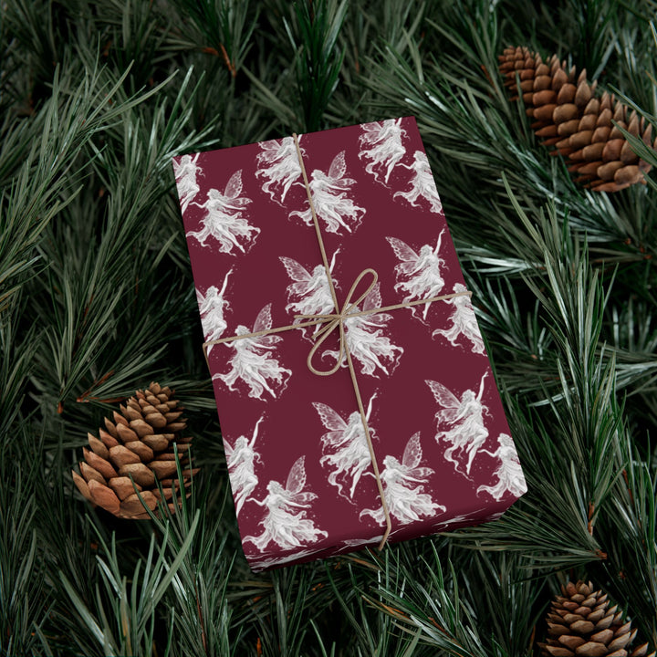 Burgundy Fairy Gift Wrap Paper Dancing Fairies