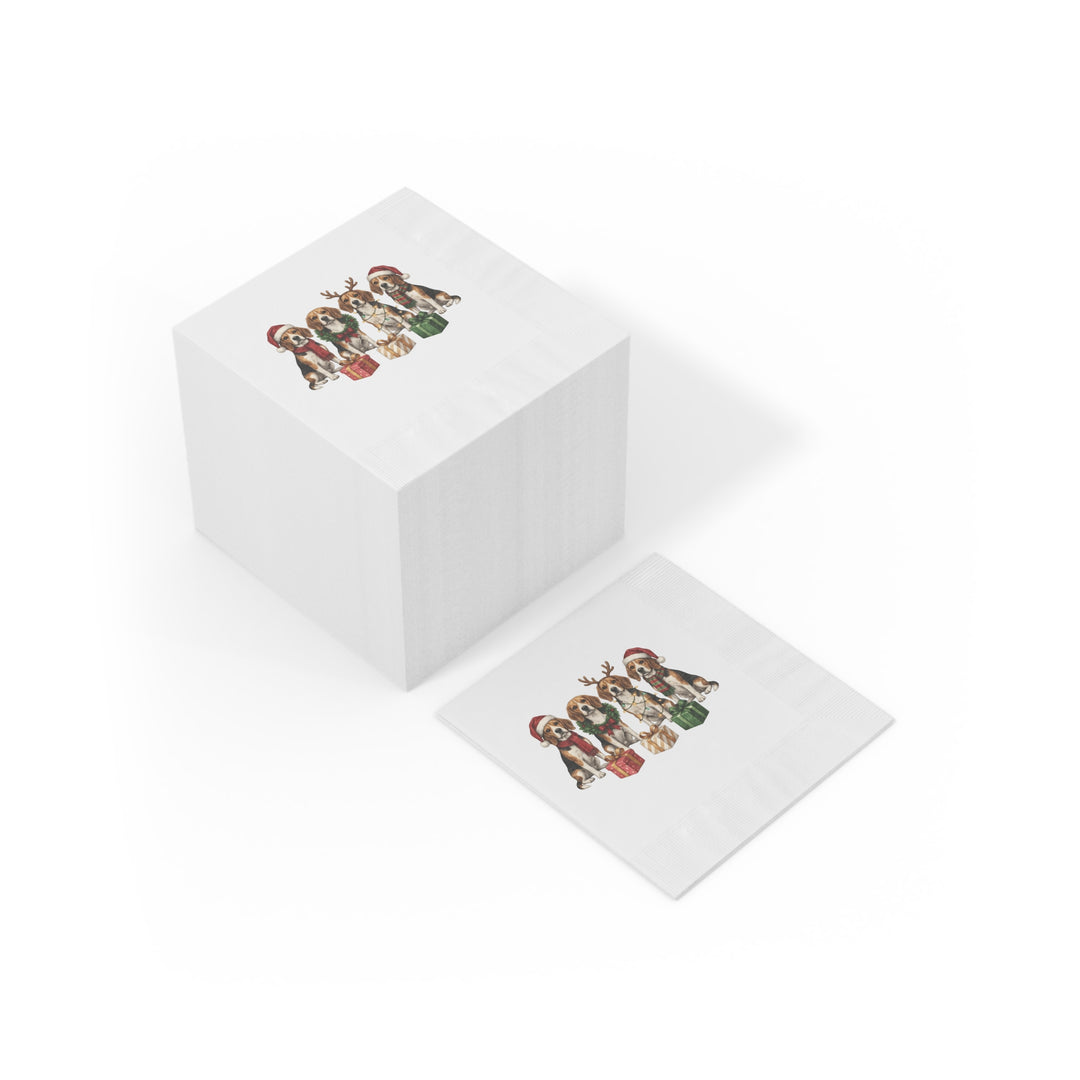 Christmas Beagle Napkins — Festive Holiday Cocktail Napkins with Dogs and Presents