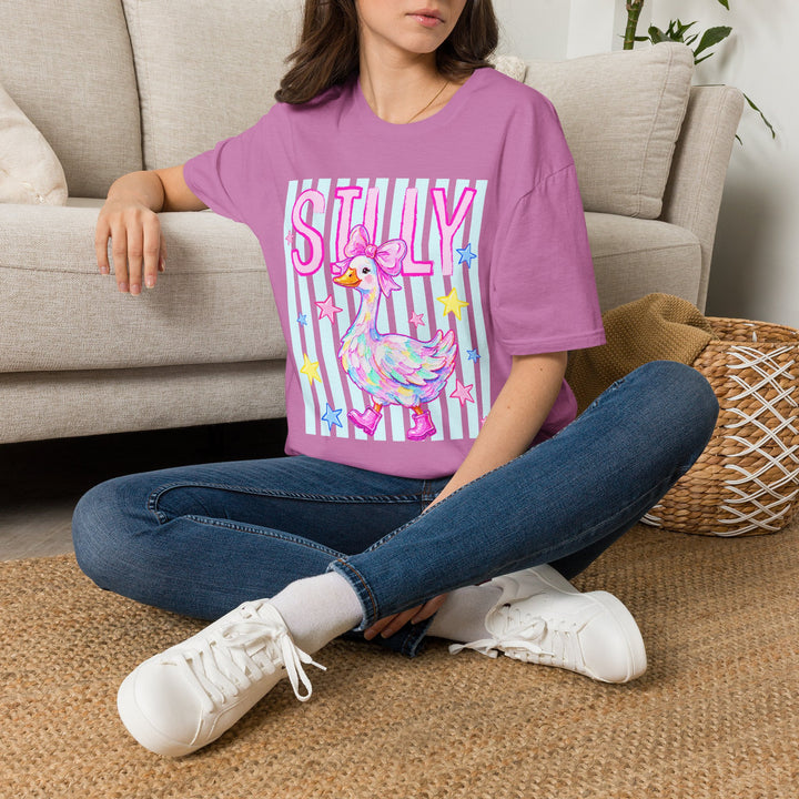 Silly Duck Graphic T-Shirt Pastel Cute Bird Tee with Bow Back To School
