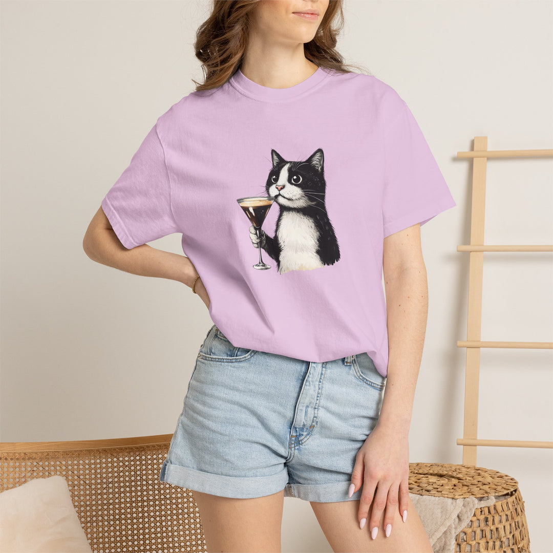 Cat with Cocktail TShirt Tuxedo Cat Drinking Martini Cute Graphic Tee