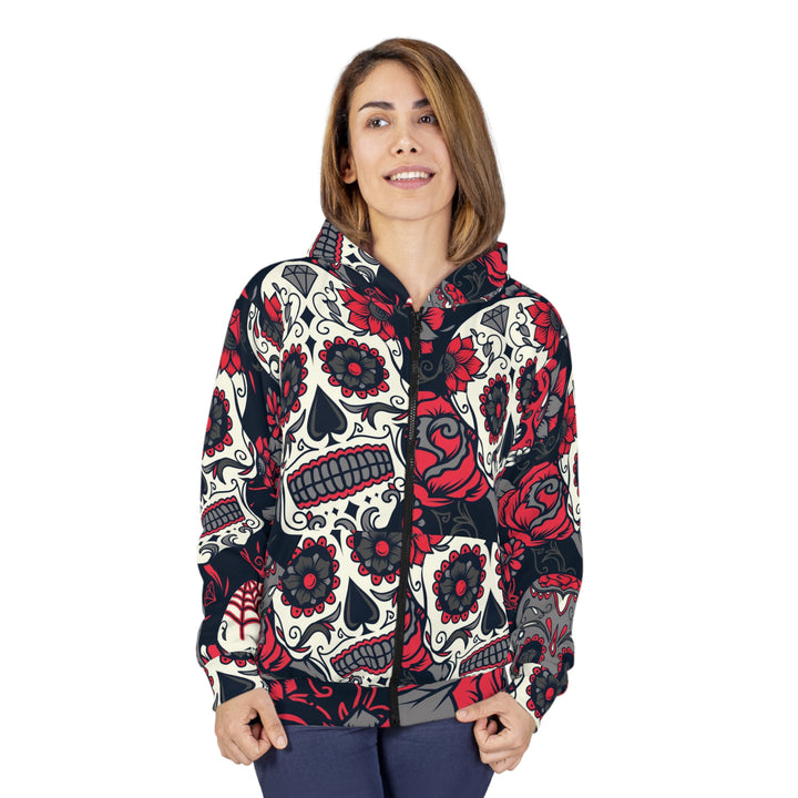 Day of the Dead Roses and Skull Unisex Zip Hoodie