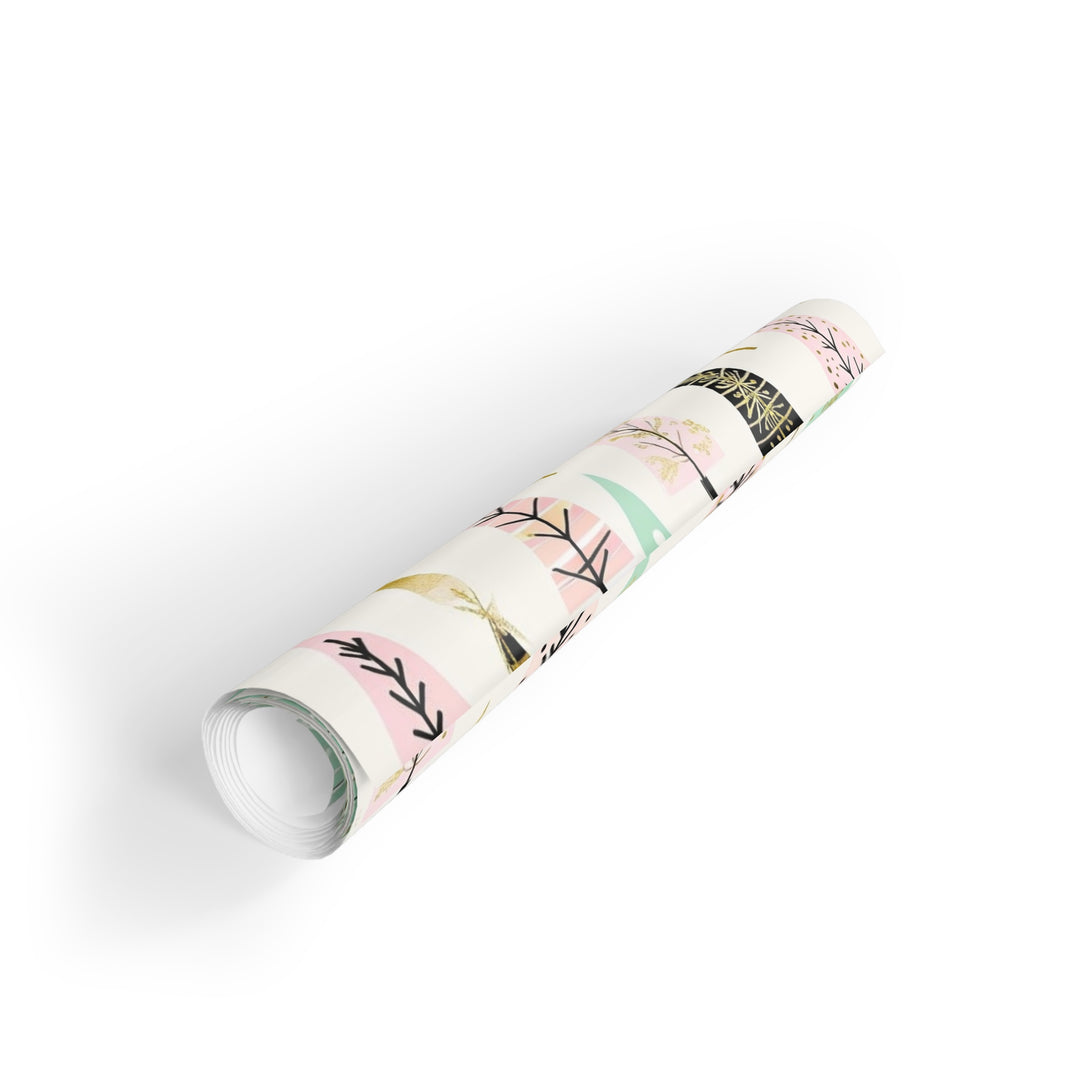 Retro Christmas Trees Gift Wrapping Paper Roll, Eco-friendly Gift Wrap, Holiday Gift Wrap, Christmas